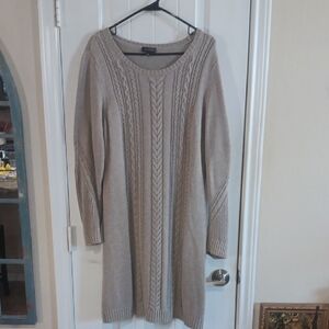 The Limited Taupe Long Sleeve Cable Knit Cotton Blend Midi Dress